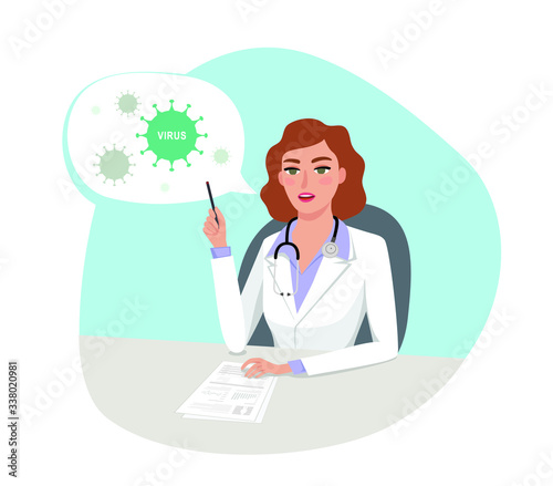 Coronavirus (COVID-19) outbreak and facts analysis. Female Doctor epidemiologist struggling to contain the disease. Quarantine, hospital treatment, health care system overwhelm.