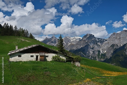 alpine landscape and hut