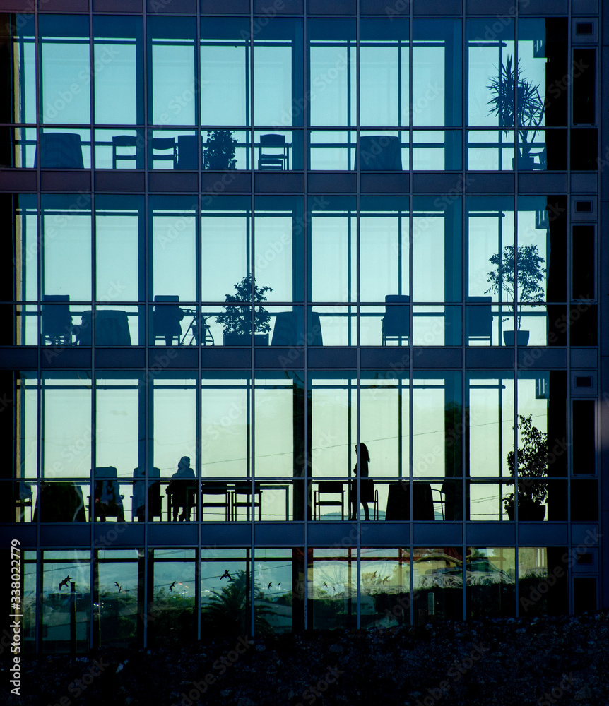 large window with people walking large window with people walking