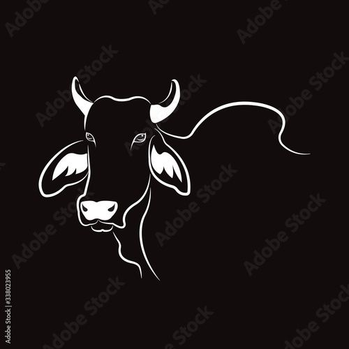 Vector of picture cow head design ,logo design,Farm Animals,Black and white picture,Line animal,on the black background.