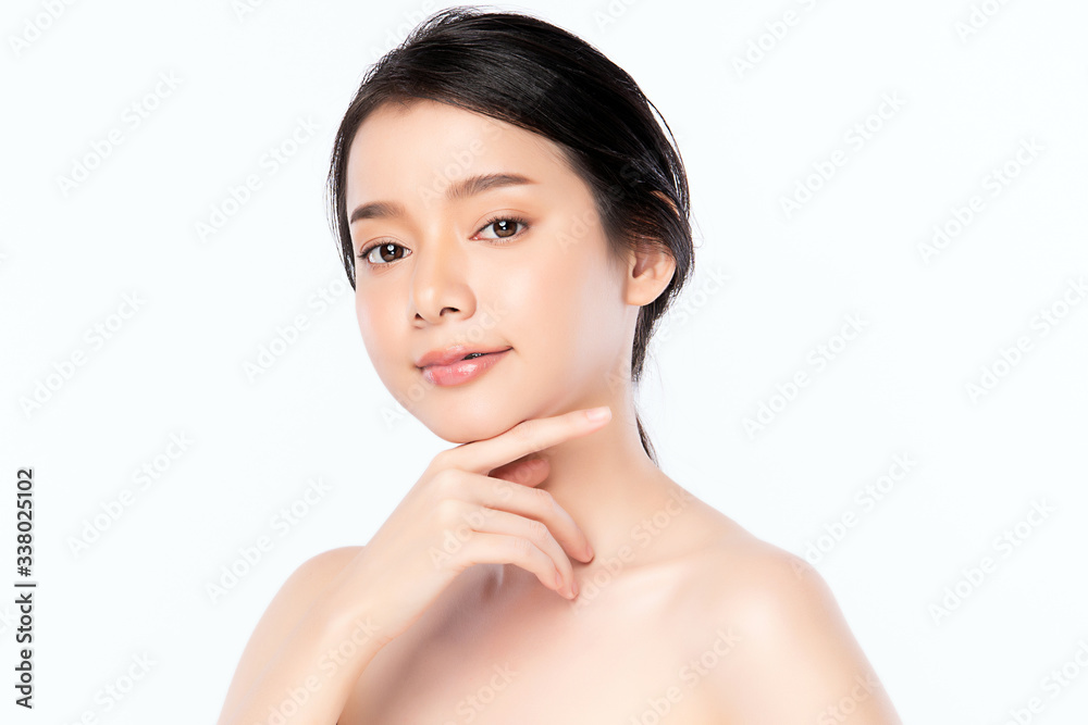 Beautiful Young Asian Woman with Clean Fresh Skin. Face care, Facial treatment, Cosmetology, beauty and healthy skin and cosmetic concept, woman beauty skin isolated on white background Beautiful Young Asian Woman with Clean Fresh Skin. Face care, Facial treatment, Cosmetology, beauty and healthy skin and cosmetic concept, woman beauty skin isolated on white background