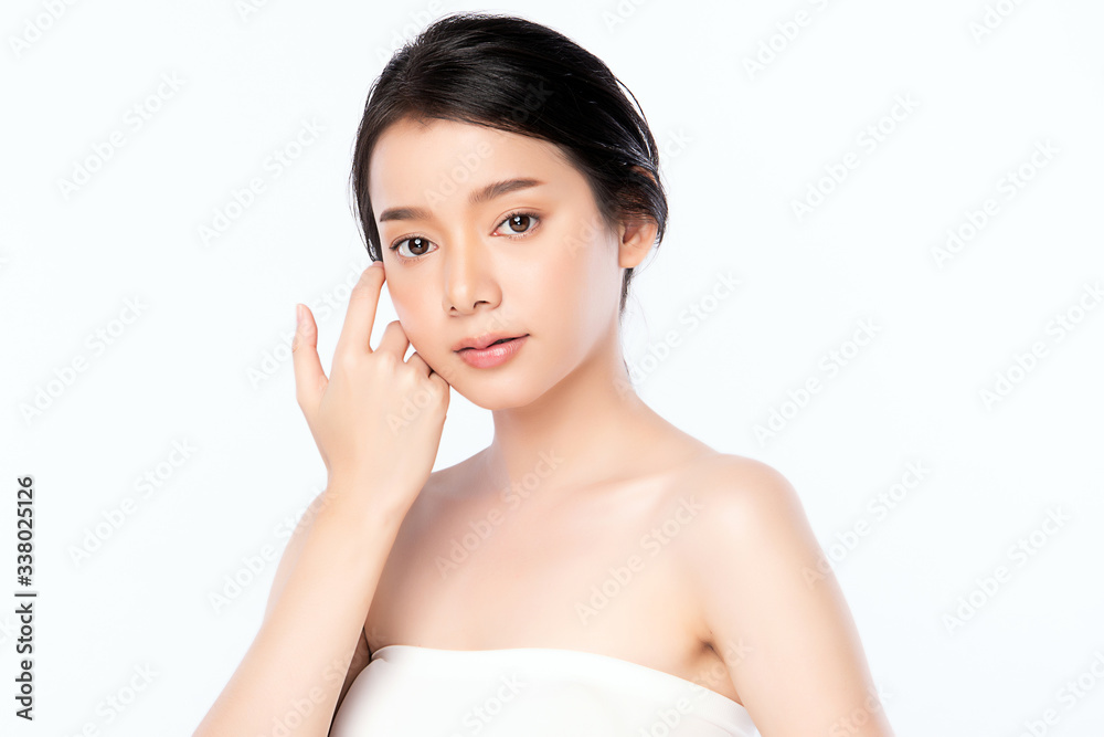 Beautiful Young Asian Woman with Clean Fresh Skin. Face care, Facial treatment, Cosmetology, beauty and healthy skin and cosmetic concept, woman beauty skin isolated on white background Beautiful Young Asian Woman with Clean Fresh Skin. Face care, Facial treatment, Cosmetology, beauty and healthy skin and cosmetic concept, woman beauty skin isolated on white background