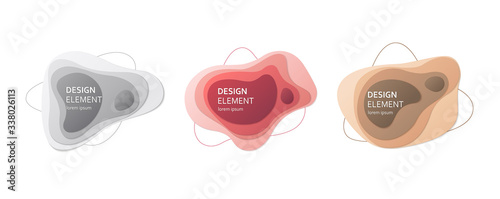 Isolated abstract elements with wavy layers. Paper cutting waves on white background. 3D relief in the form of a liquid.