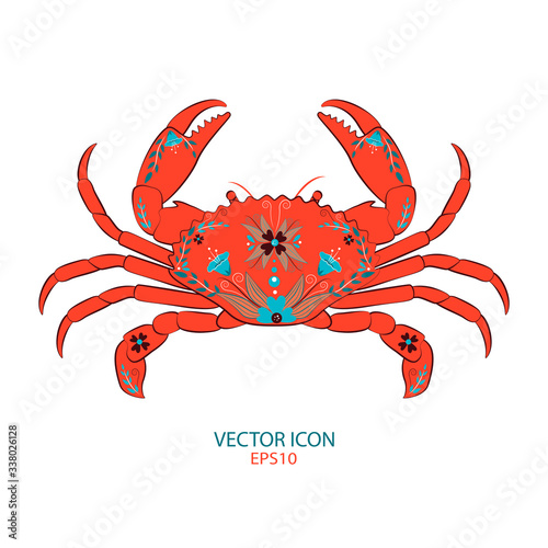 Image of a cute crab with flowers decorate. vector illustration. vector crab. flat image crab