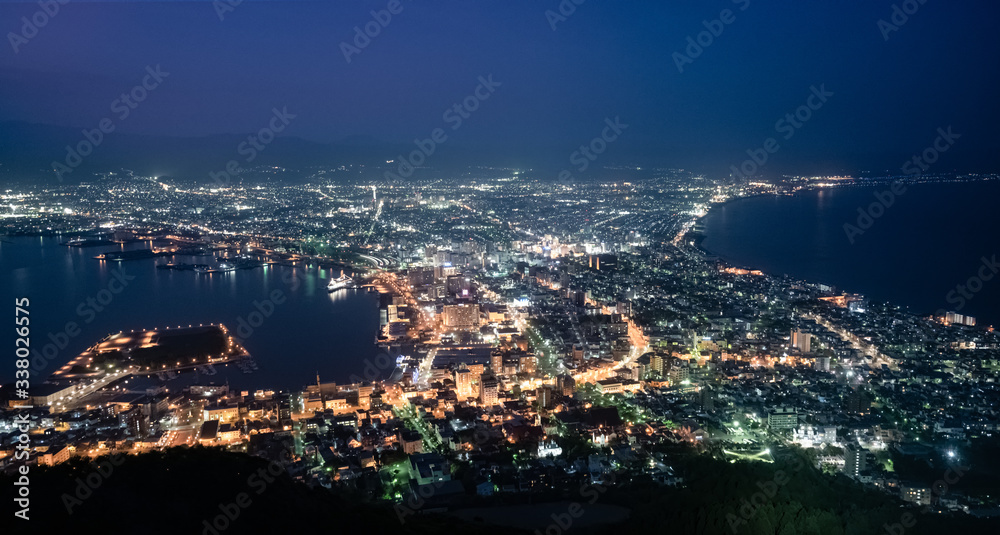 函館山から街を眺める