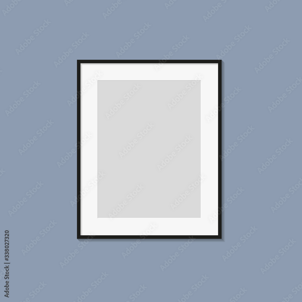 Black photo or picture frame with white mat and shades isolated on dark gray background. Vector illustration. Wall decor. Rectangle vertical photo frame Black photo or picture frame with white mat and shades isolated on dark gray background. Vector illustration. Wall decor. Rectangle vertical photo frame