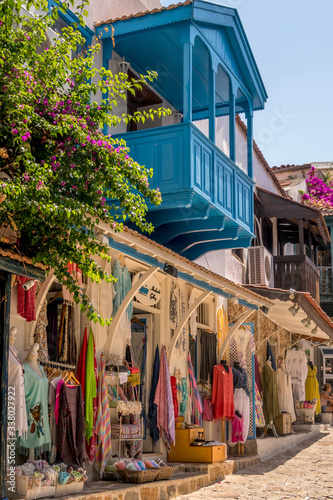 Colorful buildings and shops in Kas Old Town, Lycia, Turkey 