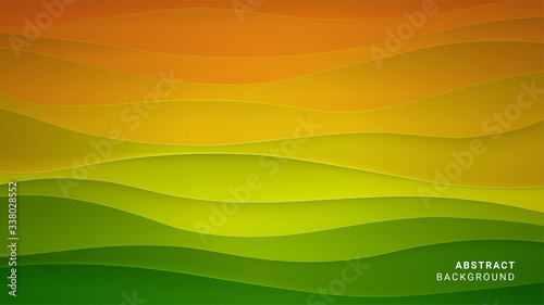 Abstract green, yellow and orange background with waves. Texture of gradient lines. Multicolor pattern. Liquid design.
