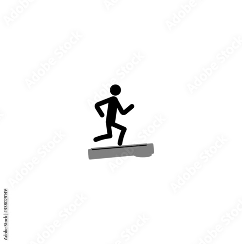 Stick man is engaged in sports. A coronavirus campaign to stay home. Train on a treadmill to stay healthy.