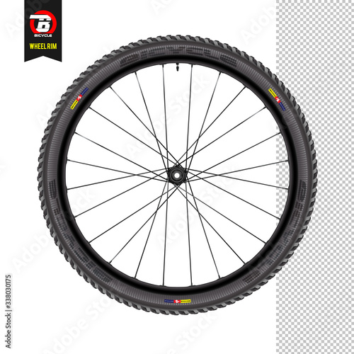 Bicycle wheel. Bike front wheel against white background. Realistic vector. Mountain wheel. wheel set and sprocket. 