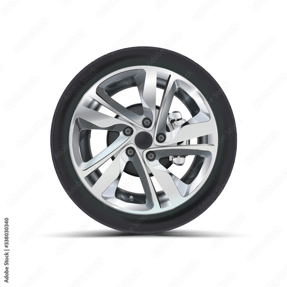 Car tyre isolated rubber tire front view. Vector vehicle wheel realistic design. Tire shop, motor vehicle and transportation. Race sport tire for automobile vehicle. Steel or metal rim with protector. Car tyre isolated rubber tire front view. Vector vehicle wheel realistic design. Tire shop, motor vehicle and transportation. Race sport tire for automobile vehicle. Steel or metal rim with protector.