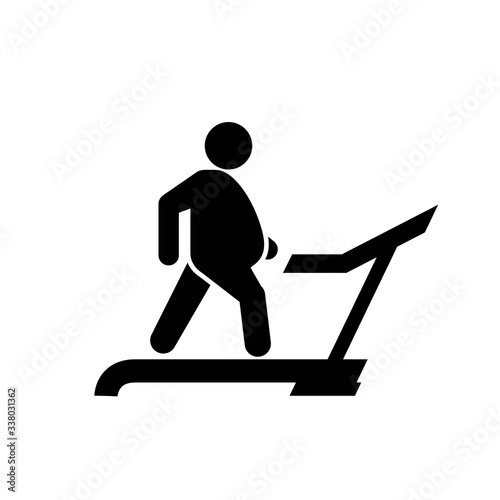Fat man on treadmill icon, physical exercise to weight loss, diet and sport concept