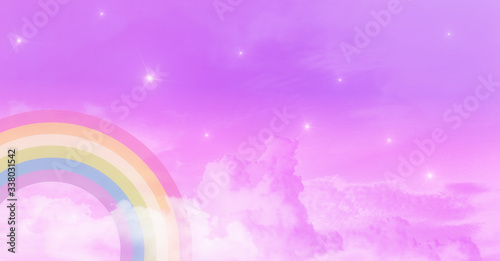 Abstract kawaii. Rainbow dreams fairytale unicorn sky background. Soft gradient pastel cartoon graphic. Concept for wedding card design or children's party