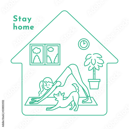A woman spending yoga at home. Illustration that recommends exercise with a relaxing effect