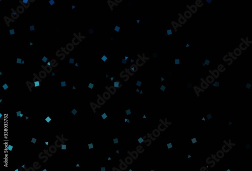 Dark BLUE vector template with crystals, circles, squares.