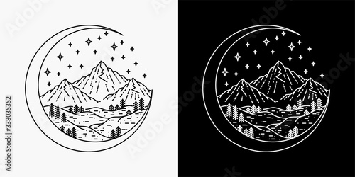 moon and mountain monoline badge design