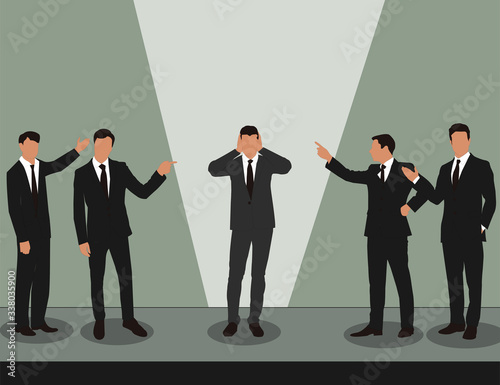 vector illustration of crowd people bullying and mocking person pointing hand on individual