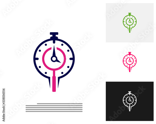 Clock Search logo design concept vector. Time management logo template. Concept icon isolated on white background. Vector symbol.