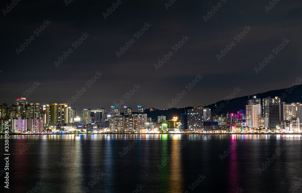Gwangan Beach, a famous landmark of Busan, Korea, and the night view of the city