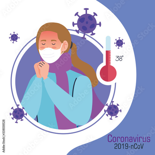 coronavirus 2019 ncov infographic with woman sick using face mask vector illustration design
