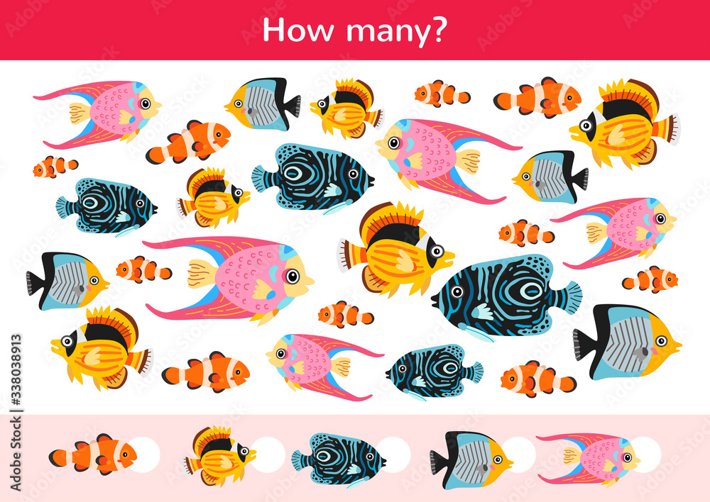 Counting children game of a tropical fishes. Counting children game of a tropical fishes.