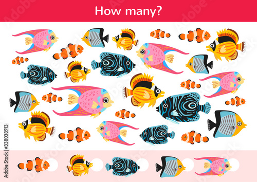 Counting children game of a tropical fishes.