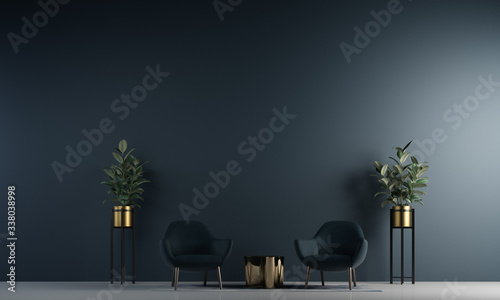 Fotografiet Modern interior of lounge and living room design and blue wall background