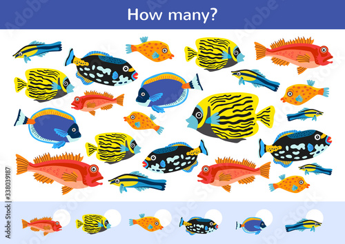 Counting children game of a tropical fishes.