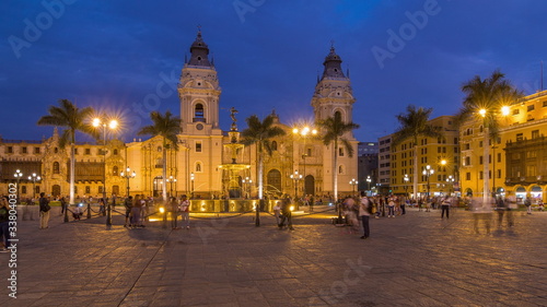 Fountain on The Plaza de Armas day to night timelapse, also known as the Plaza Mayor © neiezhmakov