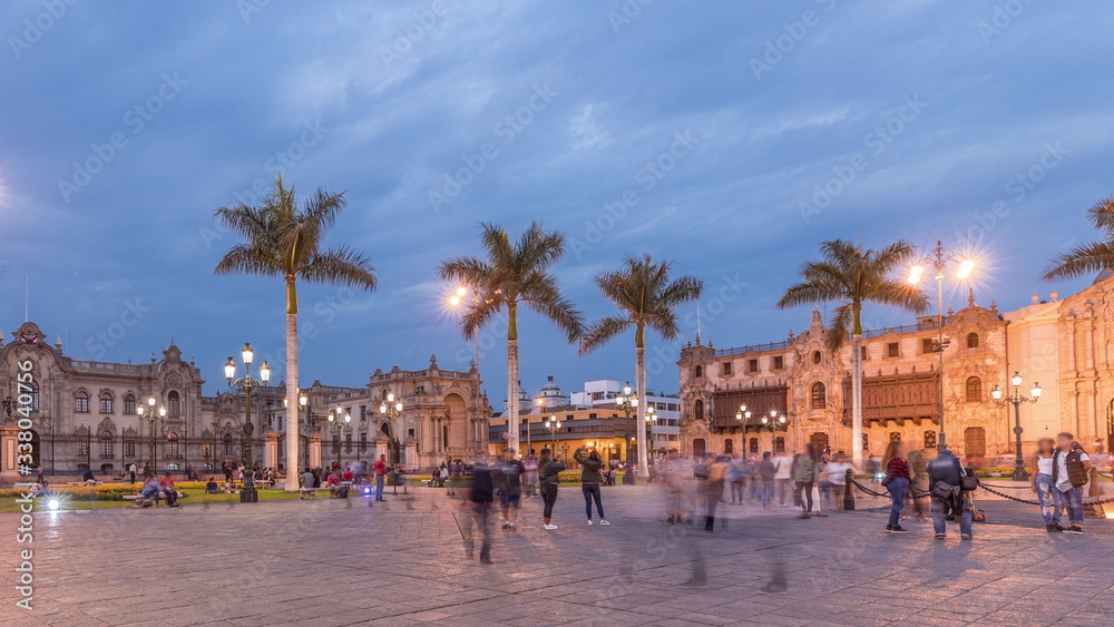 Fototapeta premium Palacio de Gobierno or The Government Palace also known as House of Pizarro day to night timelapse.
