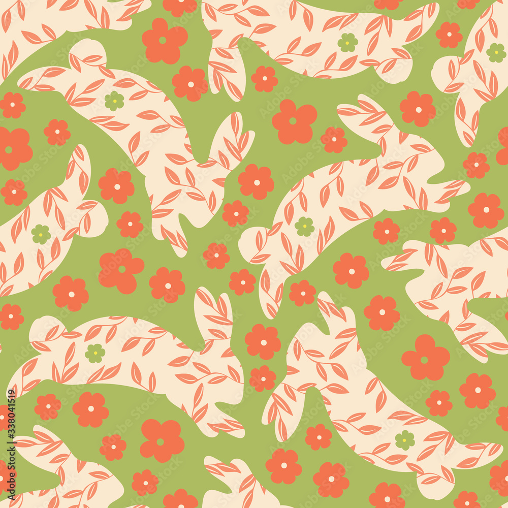 Obraz premium Hopping Spring Rabbits Vector Seamless Pattern