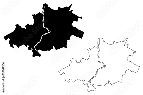 Vászonkép Vinnytsia City (Ukraine) map vector illustration, scribble sketch City of Vinnyt