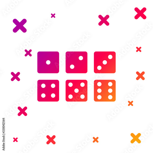 Color Set of six dices icon isolated on white background. Gradient random dynamic shapes. Vector Illustration