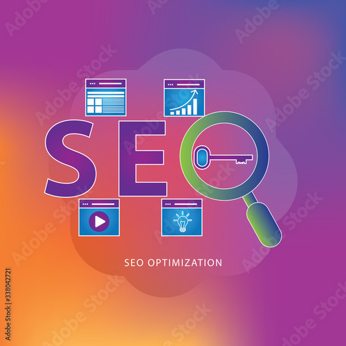  modern vector concept Seo optimization and analytics banner with icons and text