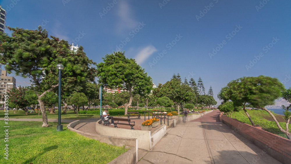 Fototapeta premium Fast walk in Parque del Amor or Love park timelapse hyperlapse in Miraflores, Lima, Peru.