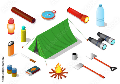 Vector isometric of Survival emergency kit set,