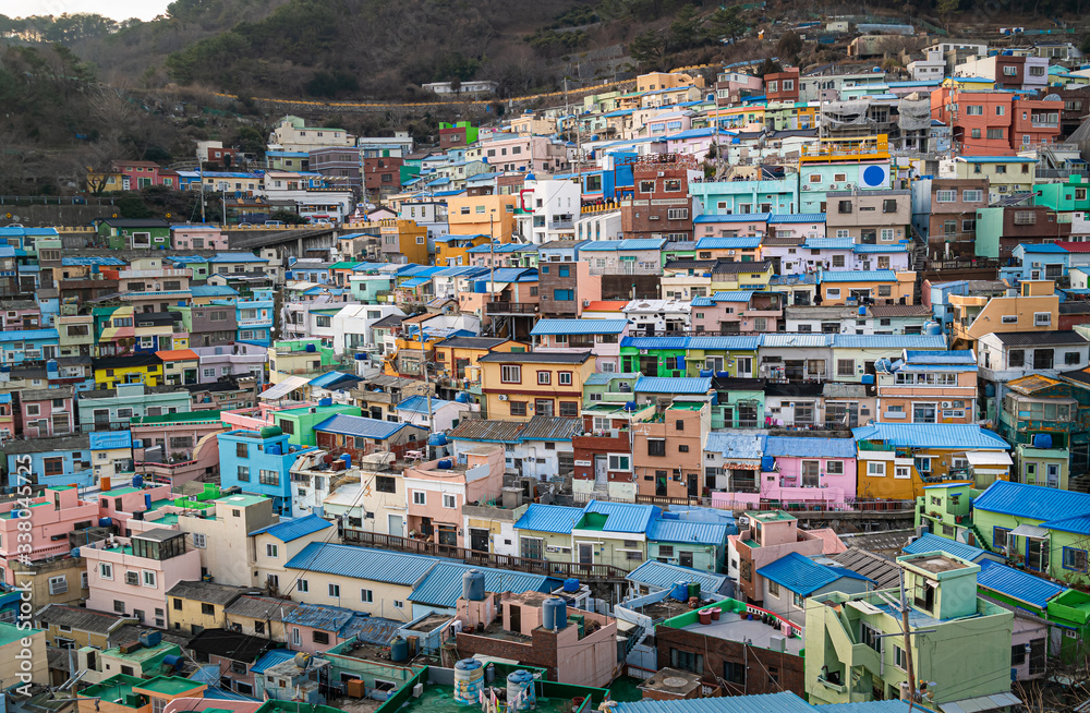 Travel to the famous Gamcheon Culture Village in Busan, Korea from the observatory