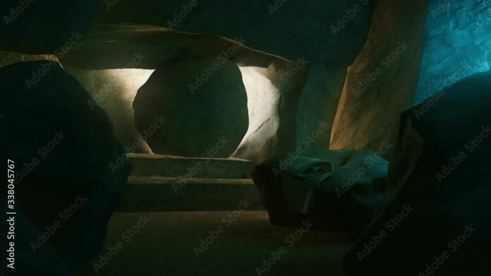 Easter Background - The Stone Is Rolling From Jesus' Tomb, 3d rendering
