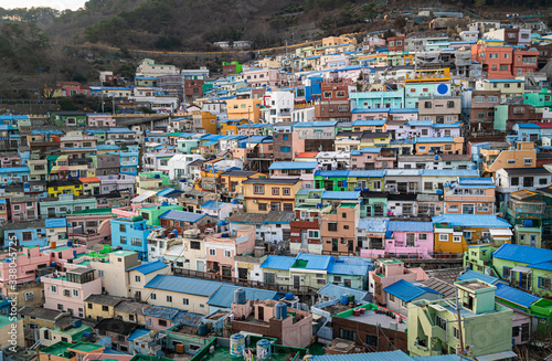 Travel to the famous Gamcheon Culture Village in Busan, Korea from the observatory
