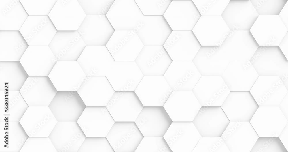 Abstract Hexagon Geometric Surface Loop. Light bright clean minimal hexagonal grid pattern, random waving motion background canvas in pure wall architectural white. Seamless loop 4K FullHD.