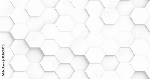 Abstract Hexagon Geometric Surface Loop. Light bright clean minimal hexagonal grid pattern, random waving motion background canvas in pure wall architectural white. Seamless loop 4K FullHD.