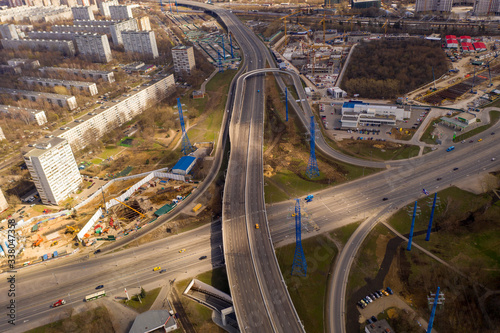 urban panoramic views with motorways and buildings taken from a drone