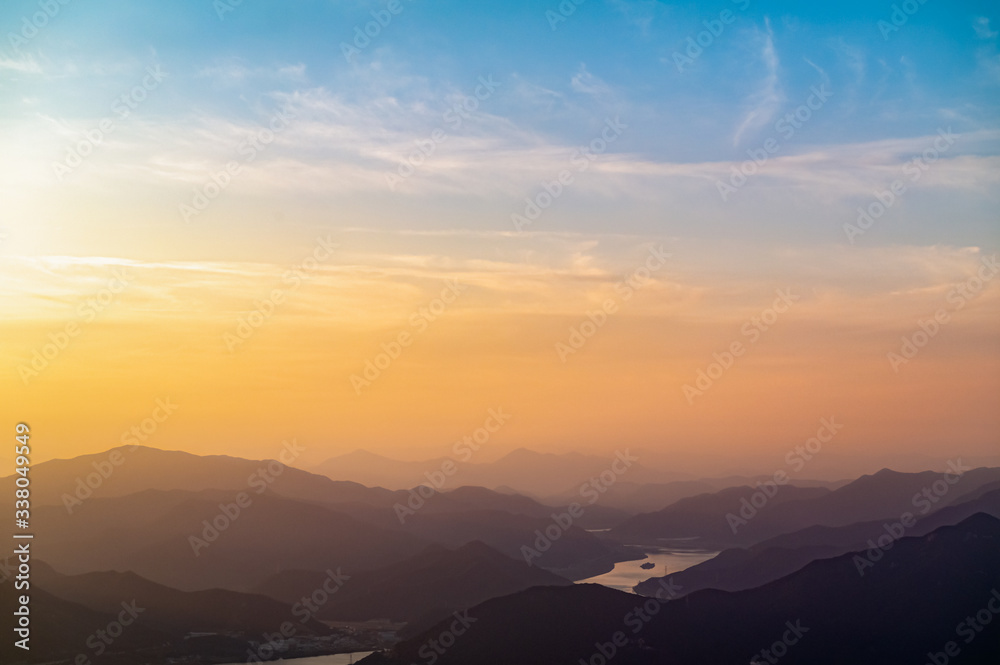 Landscape Viewed from the Top of High Mountain in Busan, Korea