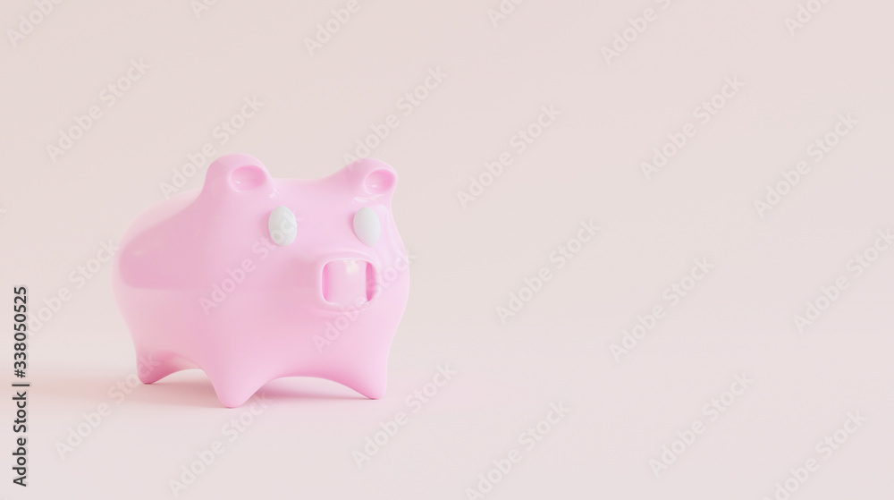 3d renderring of piggy bank with saving money concept.