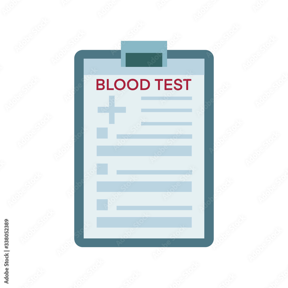 Medical form with diagnosis in vector flat style illustration isolated on white background. Prescription report clipboard file blood test. Design for clinics, hospital, banner Medical form with diagnosis in vector flat style illustration isolated on white background. Prescription report clipboard file blood test. Design for clinics, hospital, banner