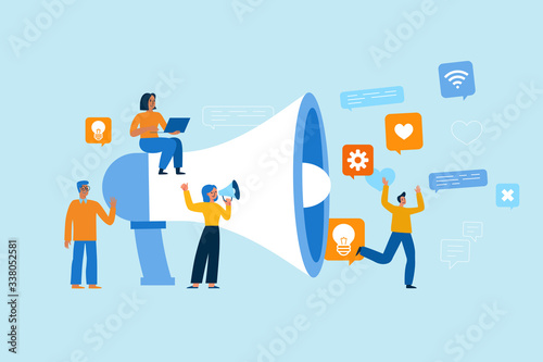 Vector illustration in flat simple style with characters - influencer marketing concept and referral loyalty program