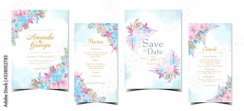 set of colorful floral wedding invitation 