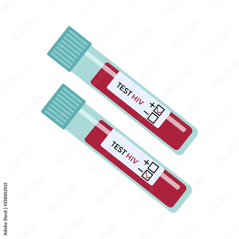Flat vector illustration of blood tests for HIV isolated on white background. Template for website, landing page, banner, card, print Flat vector illustration of blood tests for HIV isolated on white background. Template for website, landing page, banner, card, print