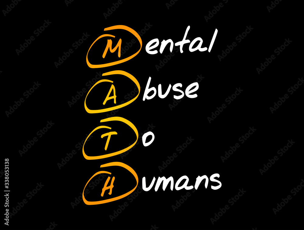 MATH - Mental Abuse To Humans acronym, concept background MATH - Mental Abuse To Humans acronym, concept background