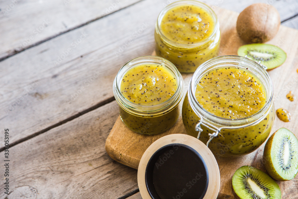 homemade kiwi jam. fruit jam or confiture from kiwi and oranges homemade kiwi jam. fruit jam or confiture from kiwi and oranges
